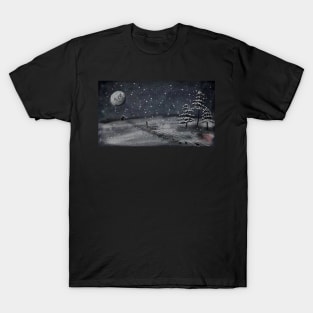 peaceful snowy night chalkboard scene T-Shirt